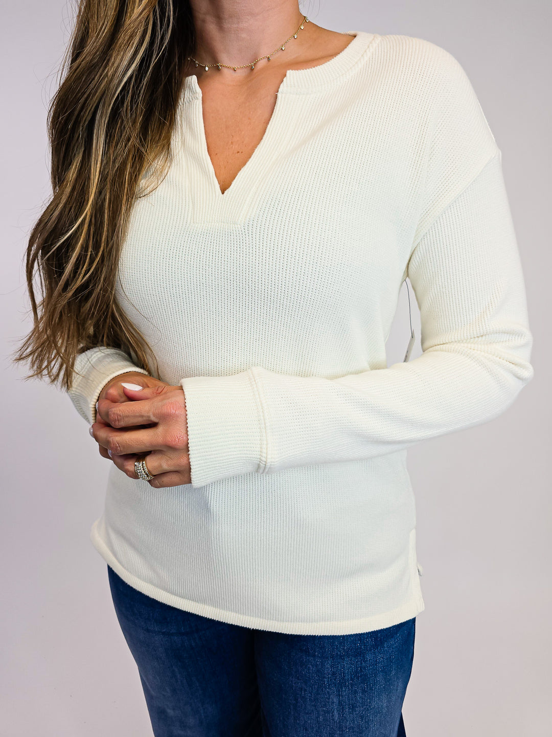 LONG SLEEVE SOFT TEXTURED ETHEL TOP - IVORY
