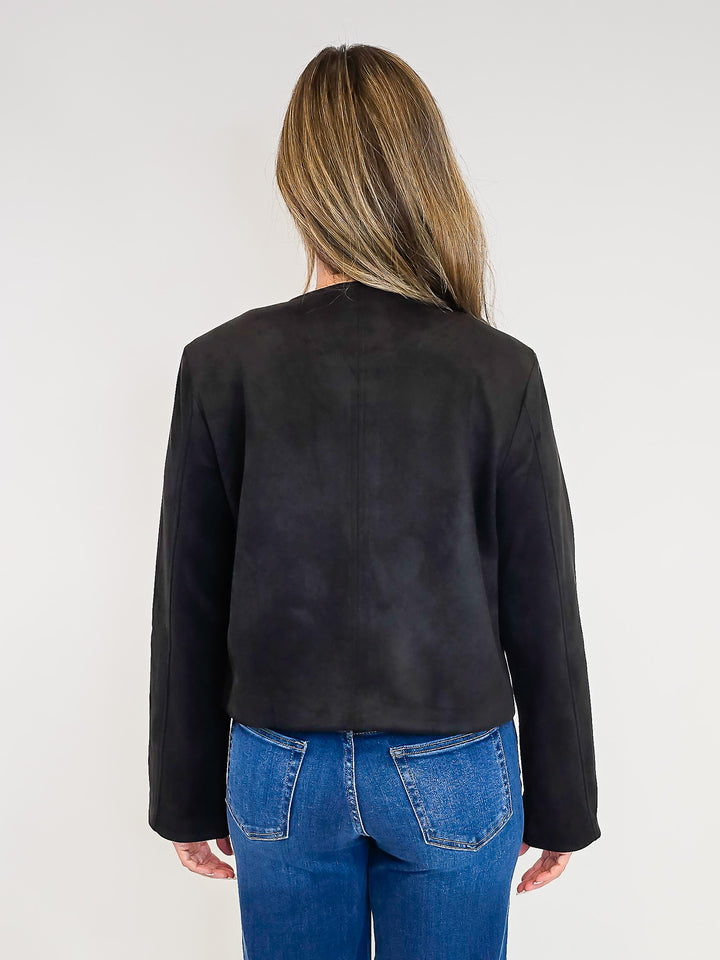 SUEDE BUTTON DOWN JACKET - BLACK