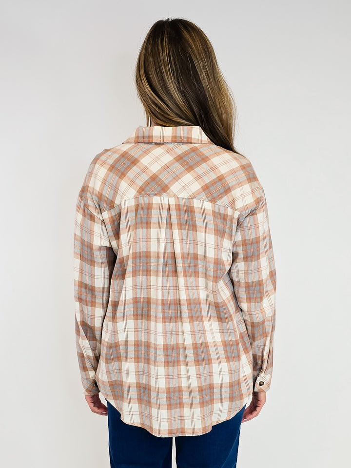 PLAID BUTTON DOWN SHIRT - CAMEL