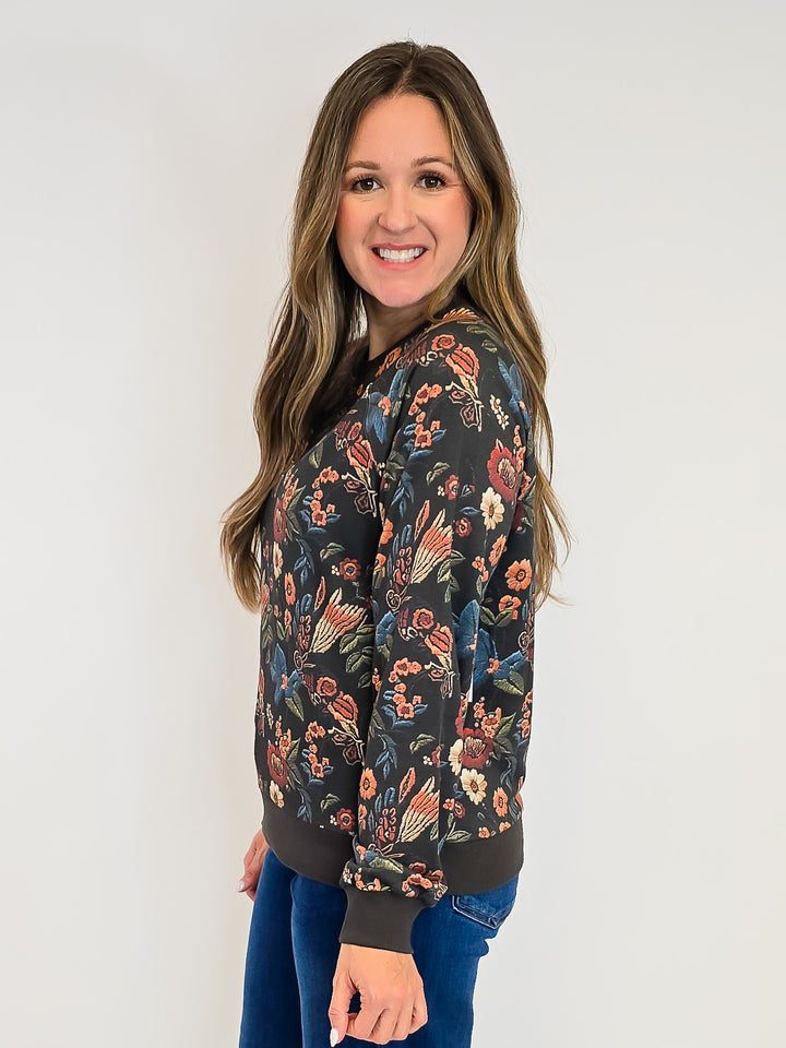 FLORAL PRINTED SWEATSHIRT - CHARCOAL
