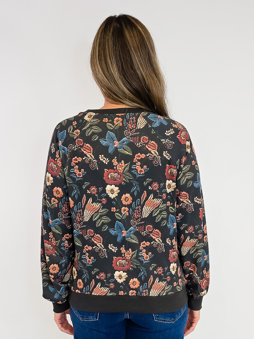 FLORAL PRINTED SWEATSHIRT - CHARCOAL