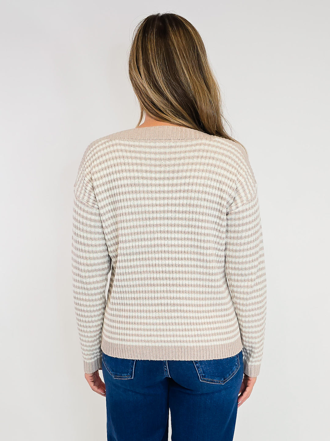 STRIPED BOAT NECK SWEATER - OATMEAL
