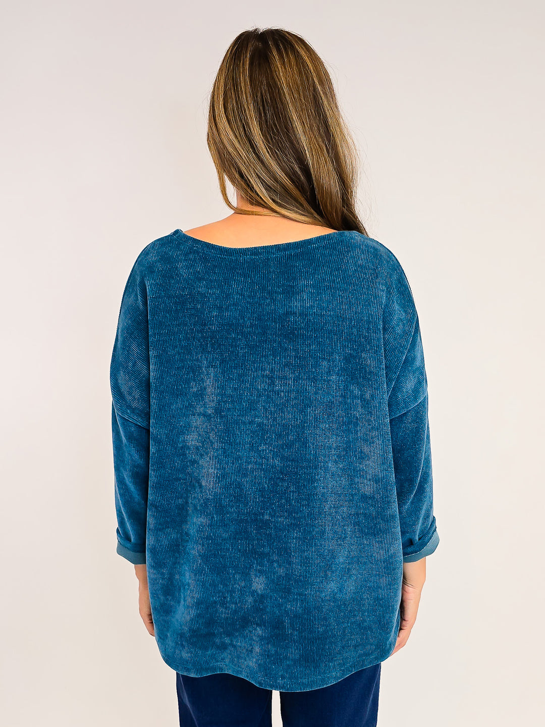 3/4 SLEEVE TEXTURED DROP SHOULDER TOP - ONE SIZE - DARK TEAL