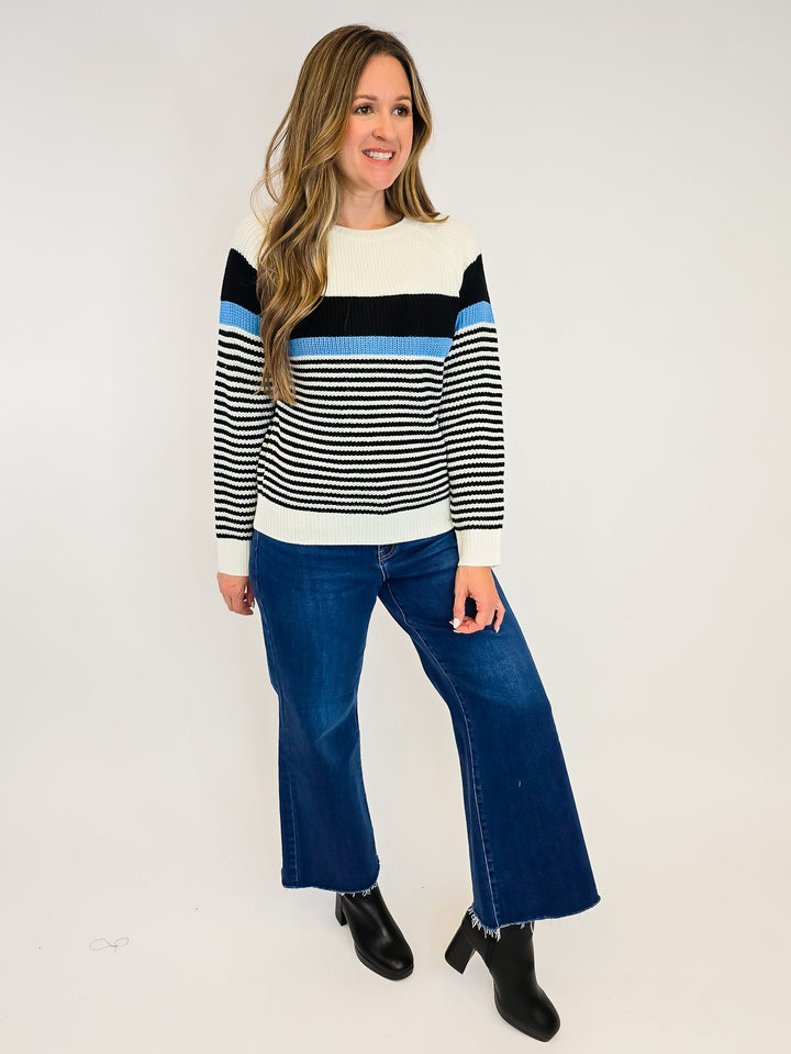 STRIPED ROUND NECK SWEATER - BLACK ICE