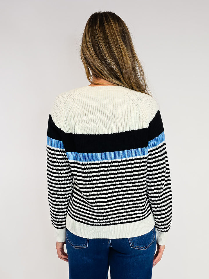 STRIPED ROUND NECK SWEATER - BLACK ICE