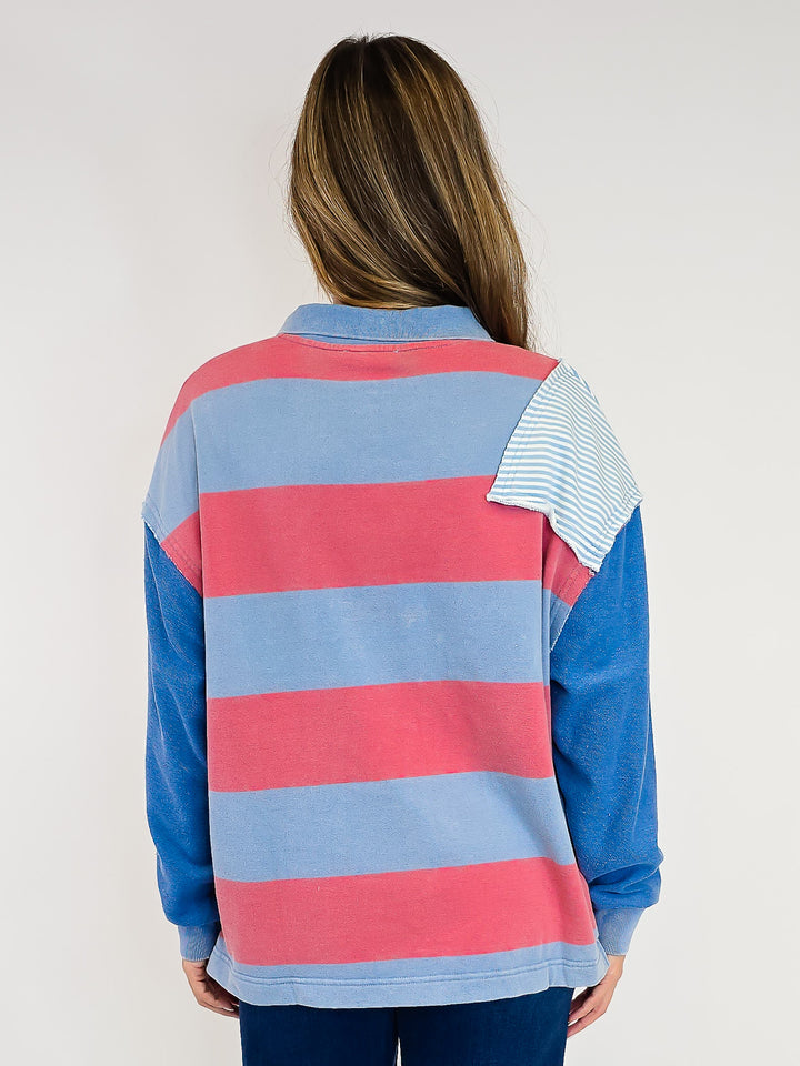 MINERAL WASHED COLOR BLOCKED TOP - DENIM