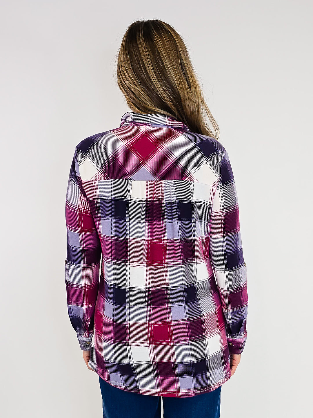 PLAID COLLARED SOFT BUTTON DOWN SHIRT - PLUM/BURGUNDY