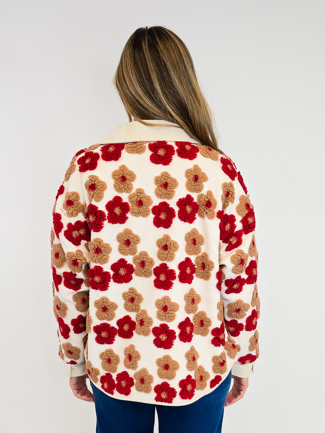 3D FLORAL BUTTON UP JACKET - RUST