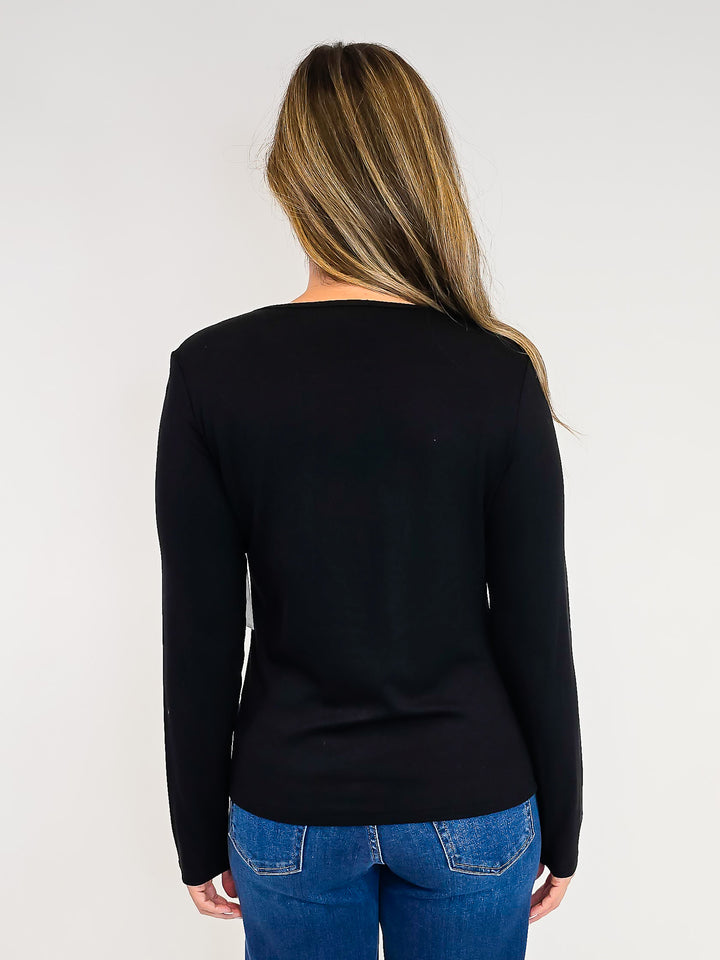 ROUND NECK LONG SLEEVE TOP - BLACK
