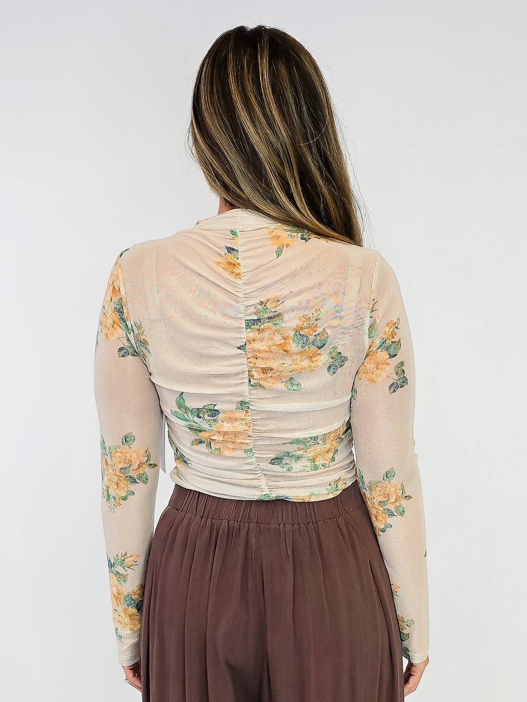 MOCK NECK RUCHING TOP - OATMEAL