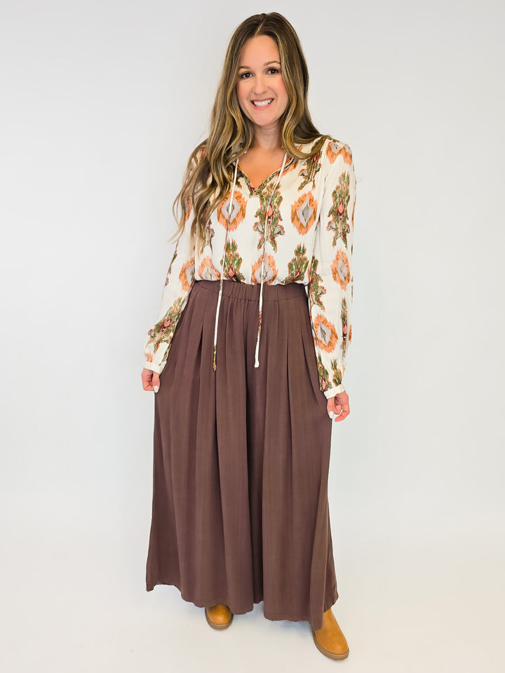 PRINTED PEASANT BLOUSE - IVORY/TRIBAL