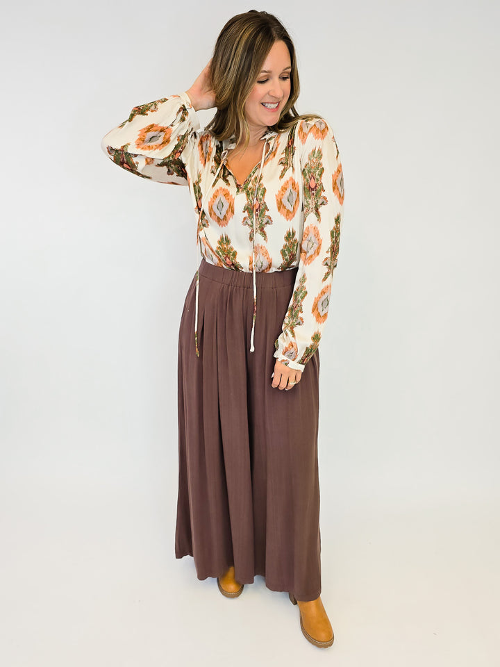 PRINTED PEASANT BLOUSE - IVORY/TRIBAL