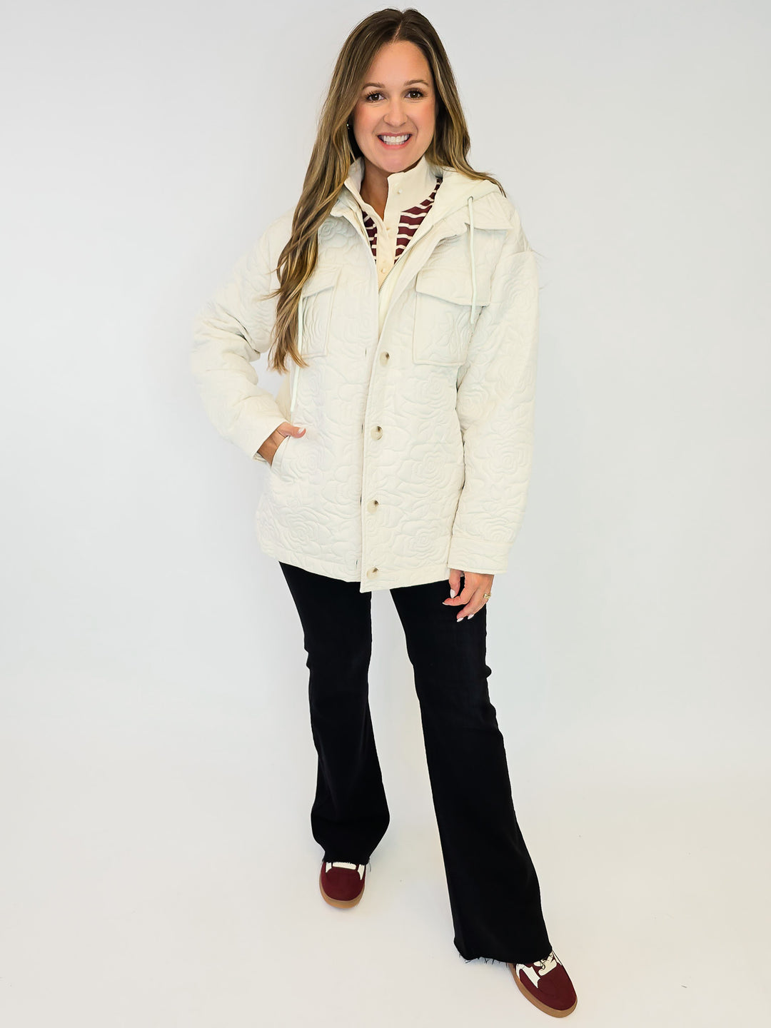 TWOFER HOODIE QUILTED JACKET - IVORY