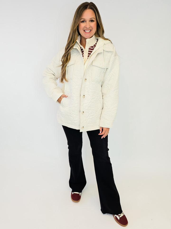 TWOFER HOODIE QUILTED JACKET - IVORY
