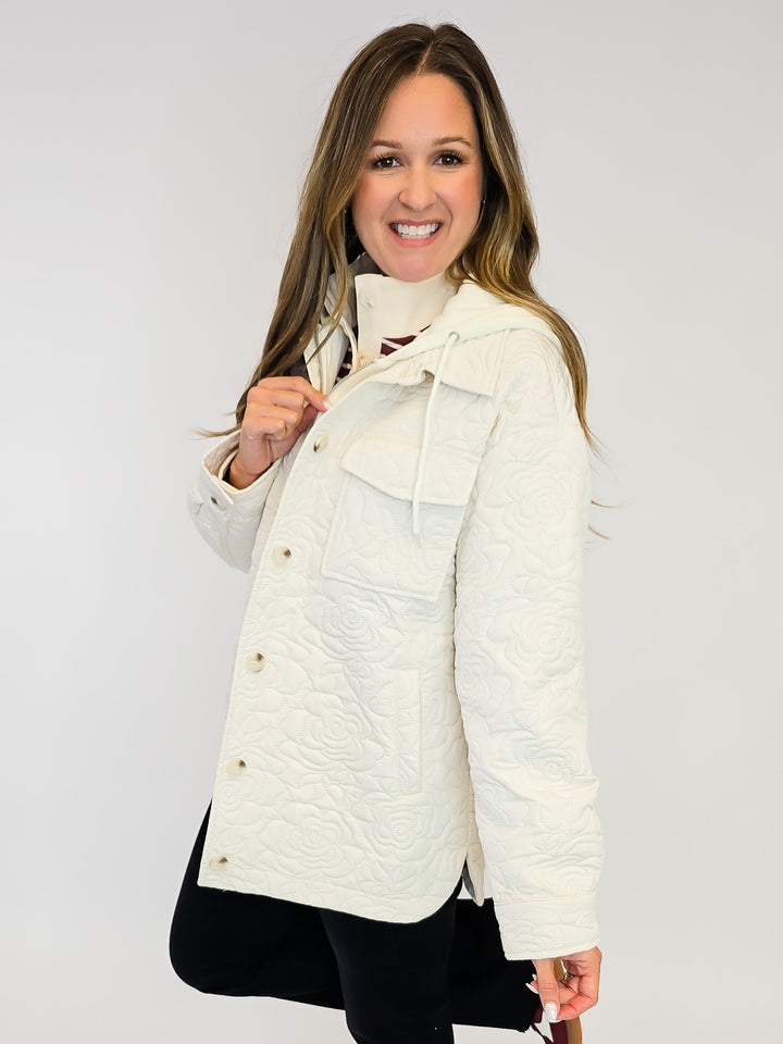 TWOFER HOODIE QUILTED JACKET - IVORY