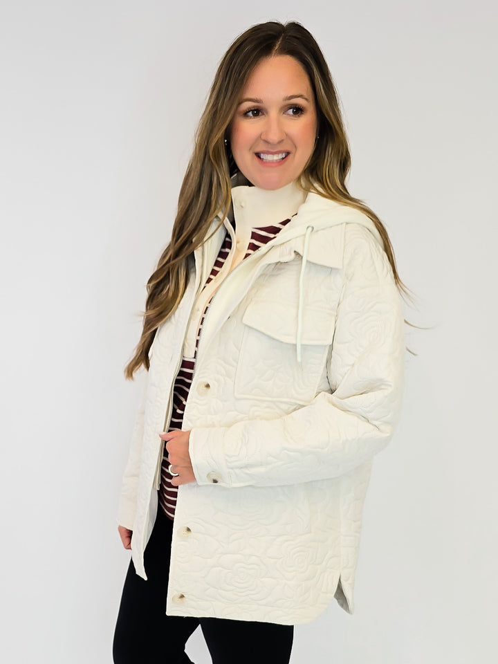 TWOFER HOODIE QUILTED JACKET - IVORY