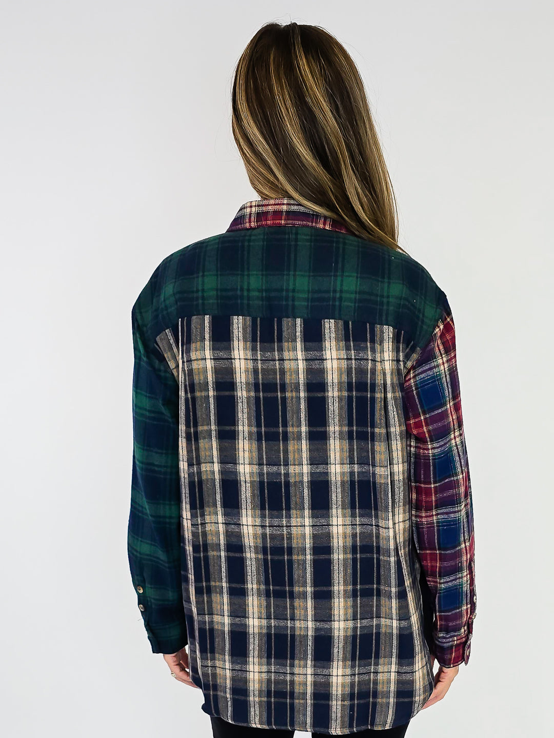 MIXED PLAID BUTTON DOWN SHIRT - NAVY MULTI