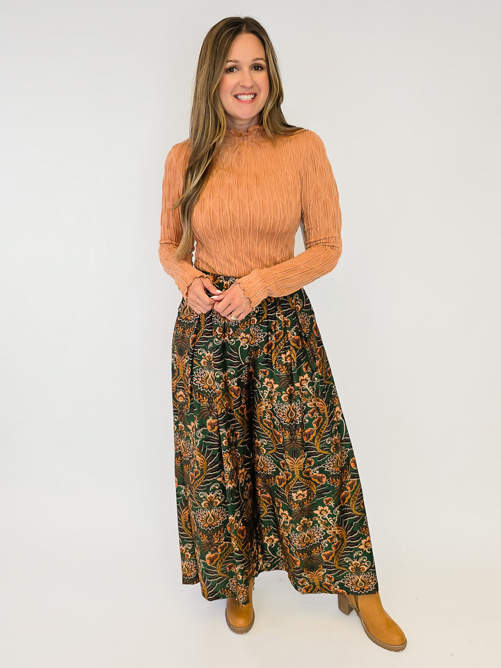FLORAL PRINT WIDE LEG PALAZZO PANTS - OLIVE MIX