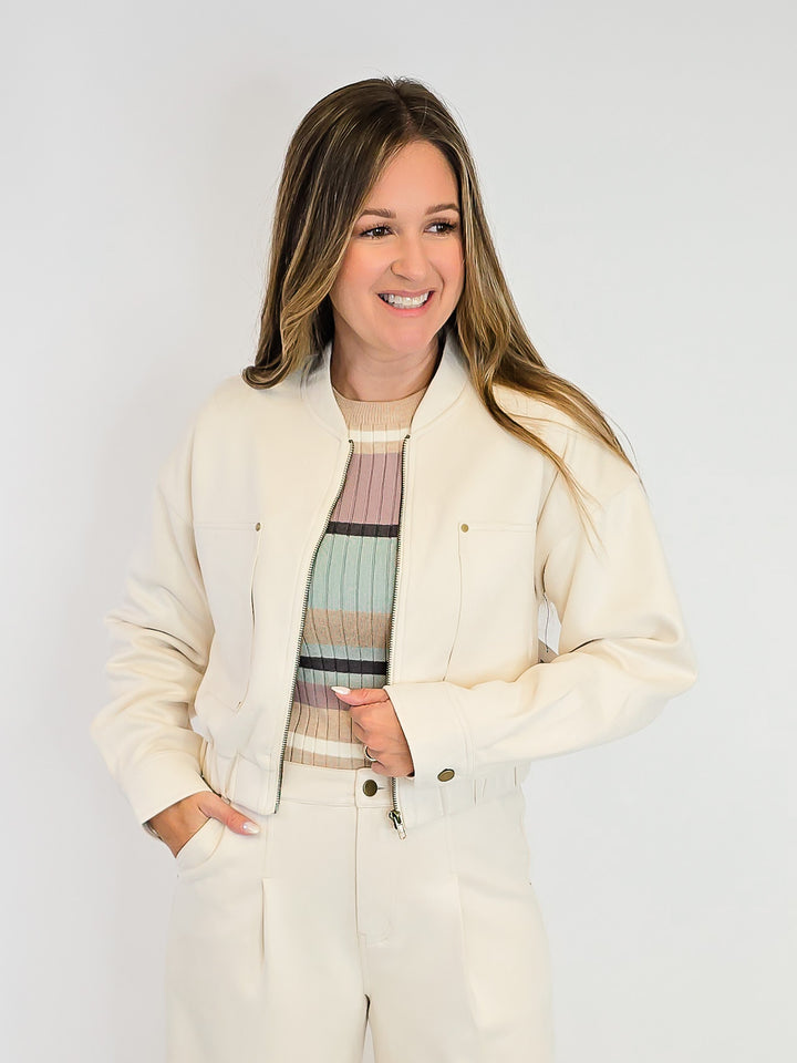 SUEDE BOMBER JACKET - IVORY