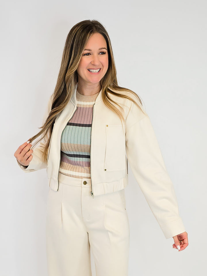 SUEDE BOMBER JACKET - IVORY