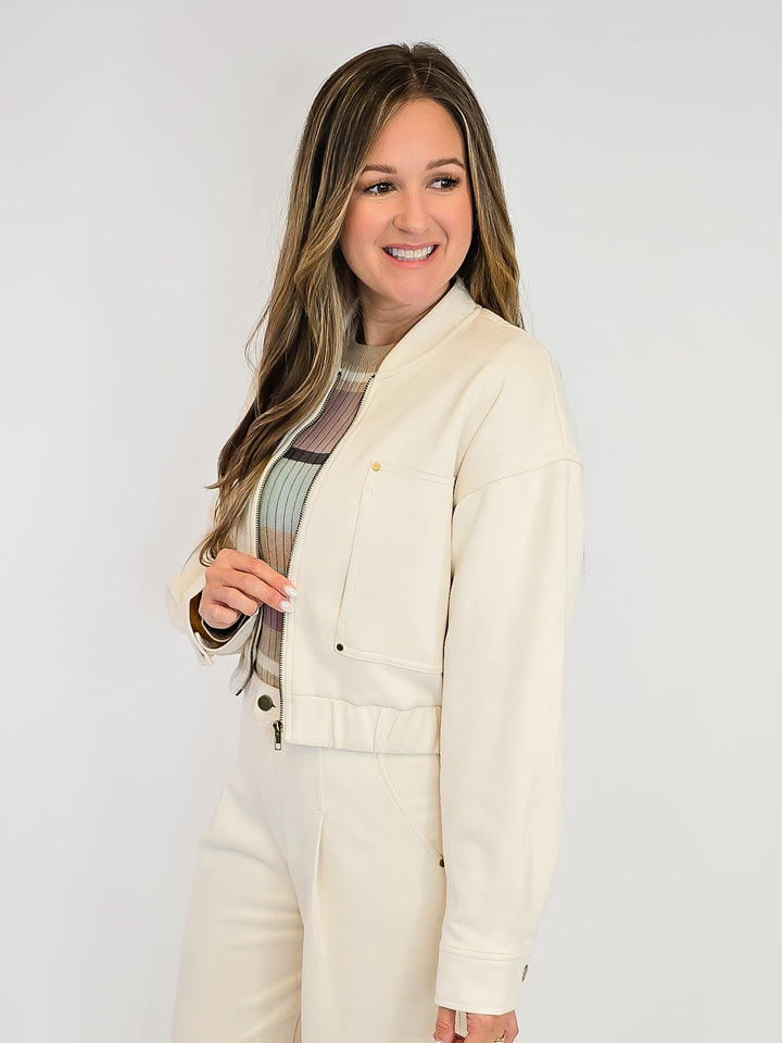 SUEDE BOMBER JACKET - IVORY