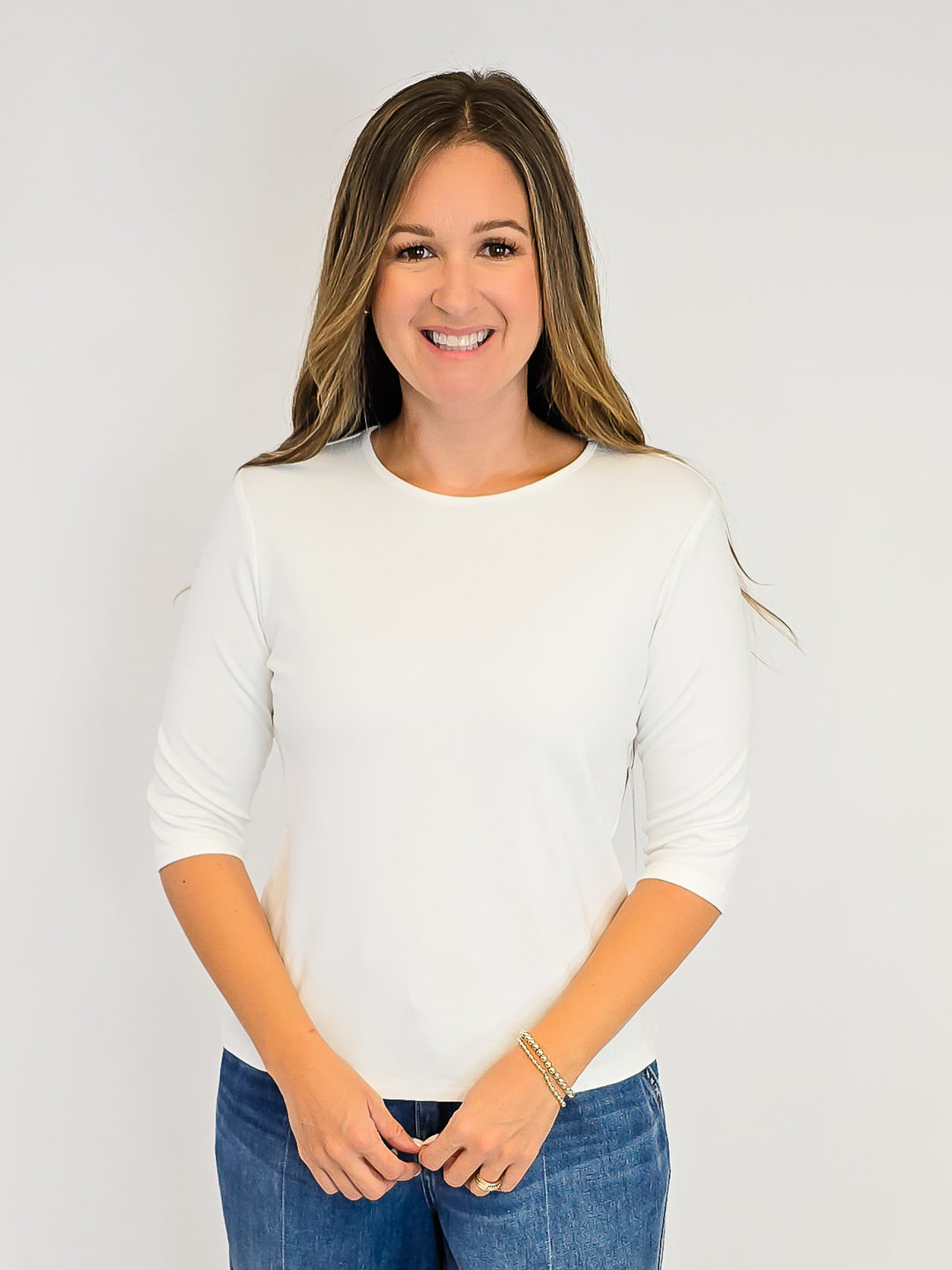 ELBOW SLEEVE SOLID KNIT TOP - IVORY