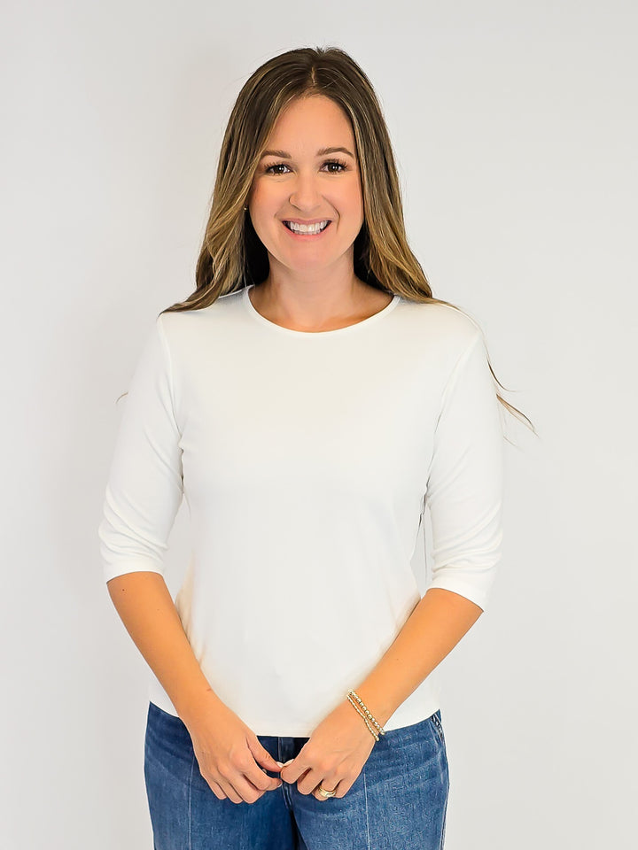 ELBOW SLEEVE SOLID KNIT TOP - IVORY