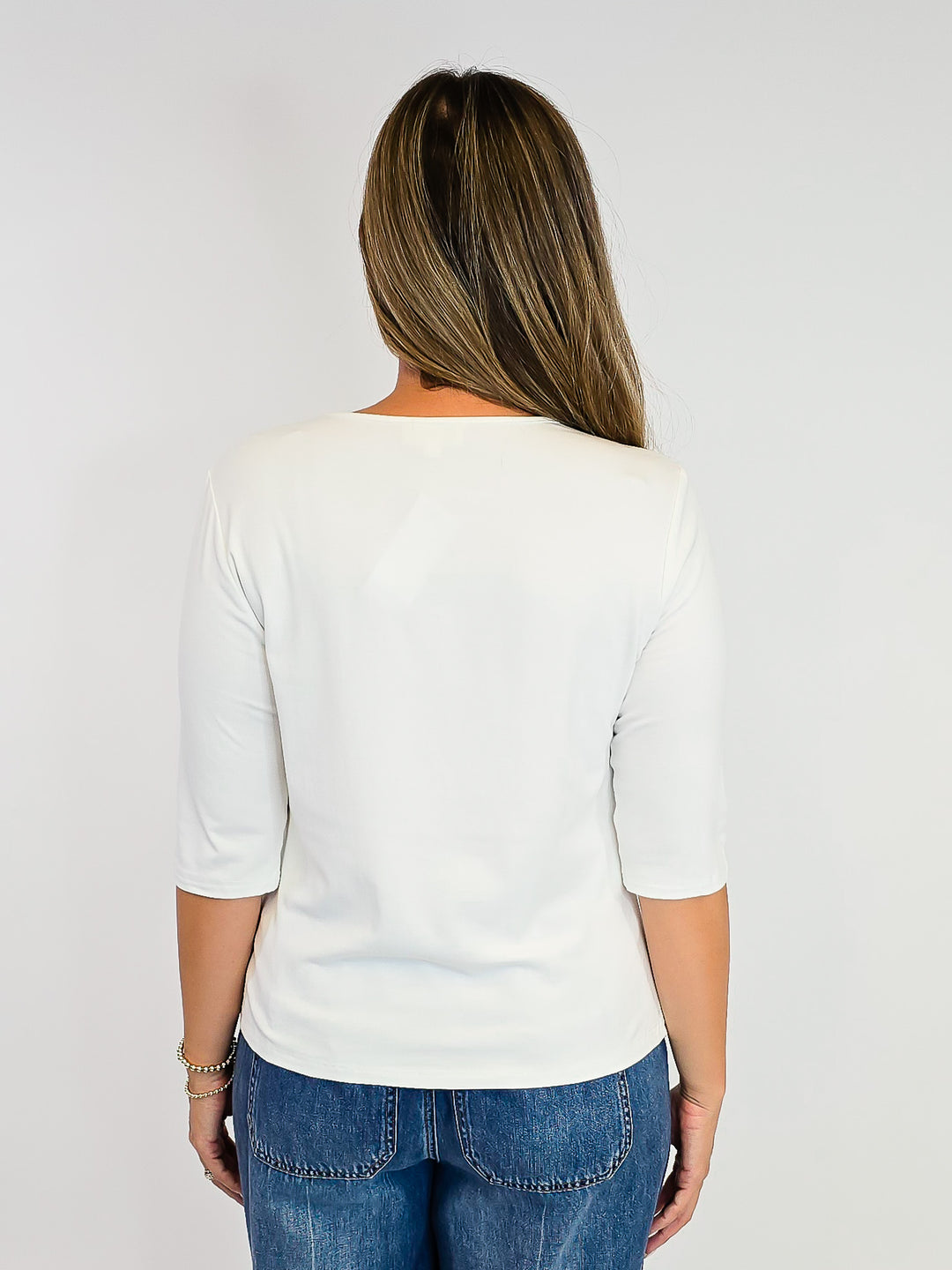 ELBOW SLEEVE SOLID KNIT TOP - IVORY