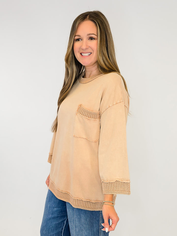 MINERAL WASHED BOXY PULLOVER - MOCHA