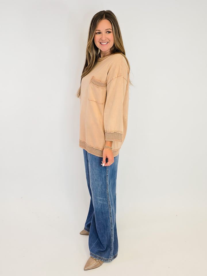 MINERAL WASHED BOXY PULLOVER - MOCHA