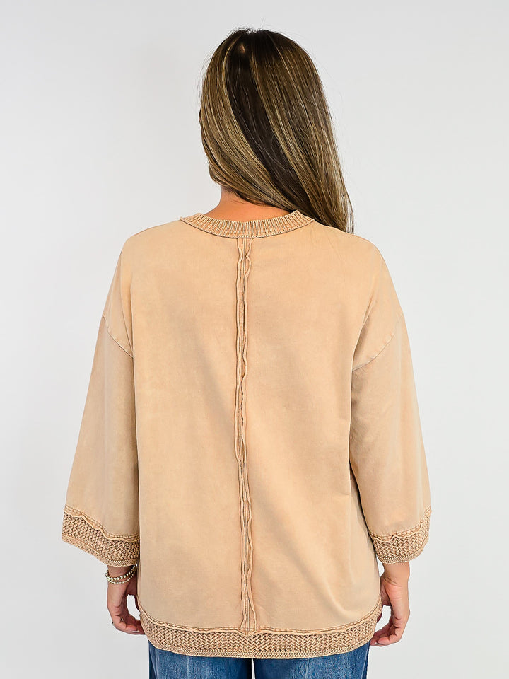 MINERAL WASHED BOXY PULLOVER - MOCHA