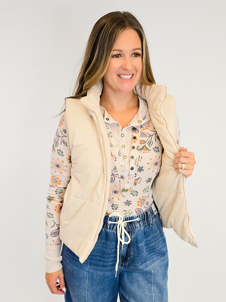 CORDUROY REVERSIBLE PUFFER VEST - OATMEAL