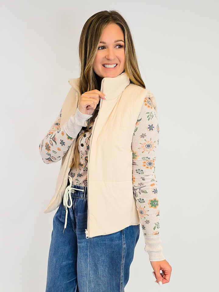 CORDUROY REVERSIBLE PUFFER VEST - OATMEAL