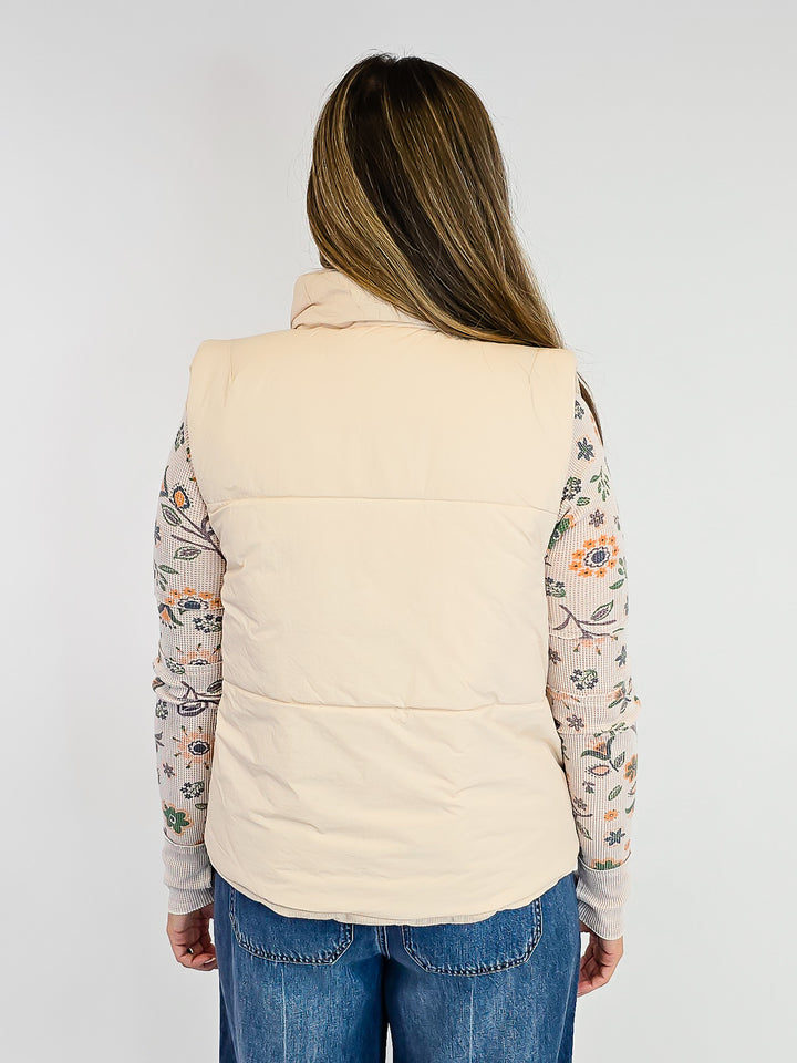 CORDUROY REVERSIBLE PUFFER VEST - OATMEAL