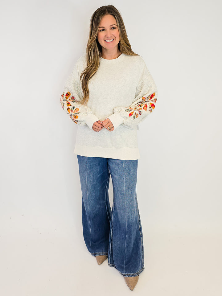 OVERSIZED QUILTED WASHED TERRY PULLOVER - LT HEATHER GREY