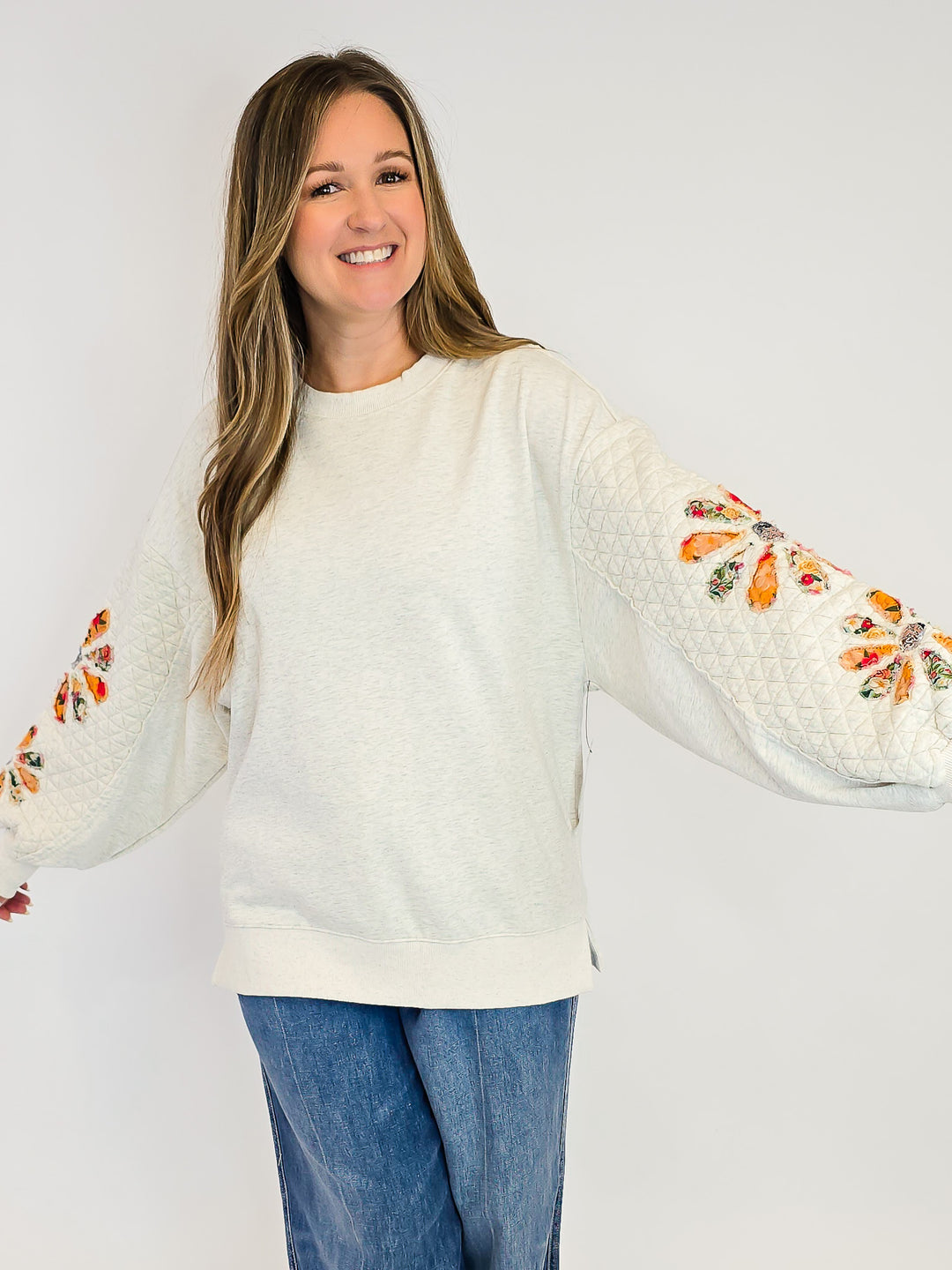 OVERSIZED QUILTED WASHED TERRY PULLOVER - LT HEATHER GREY