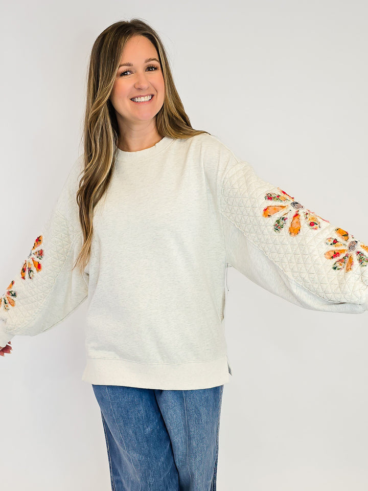 OVERSIZED QUILTED WASHED TERRY PULLOVER - LT HEATHER GREY