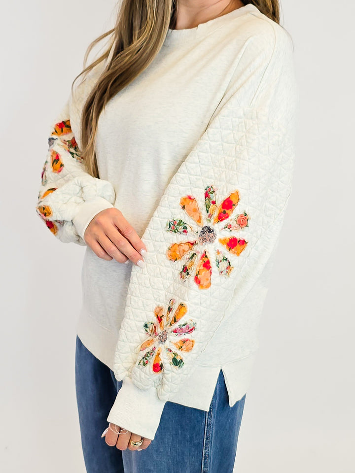OVERSIZED QUILTED WASHED TERRY PULLOVER - LT HEATHER GREY