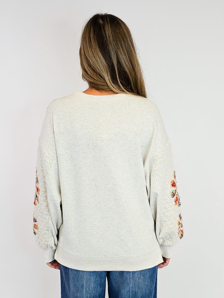 OVERSIZED QUILTED WASHED TERRY PULLOVER - LT HEATHER GREY