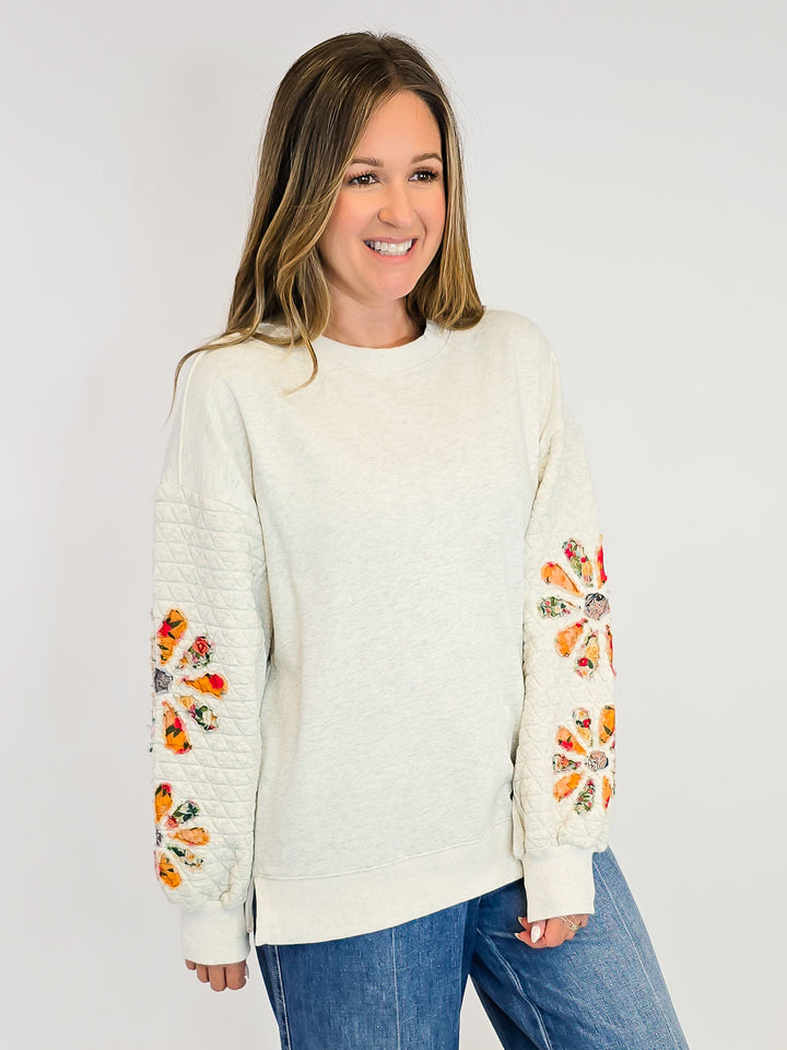 OVERSIZED QUILTED WASHED TERRY PULLOVER - LT HEATHER GREY