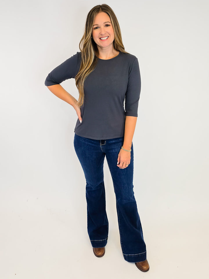 JUDY BLUE HW TROUSER FLARE JEANS - 32" INSEAM - DARK WASH
