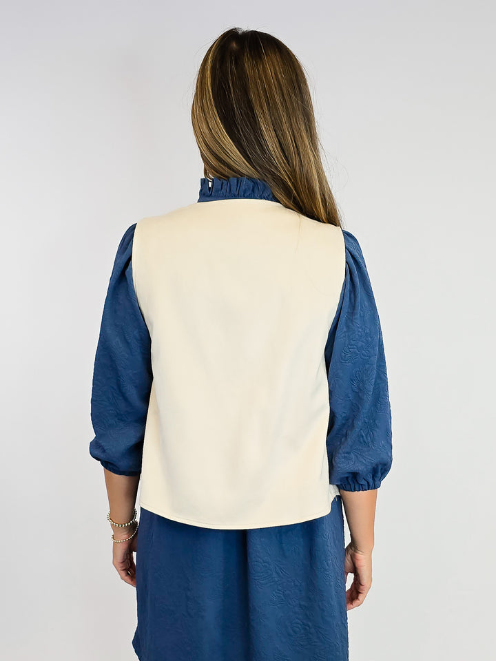 EMBROIDERY DETAILING SUEDE VEST - ECRU