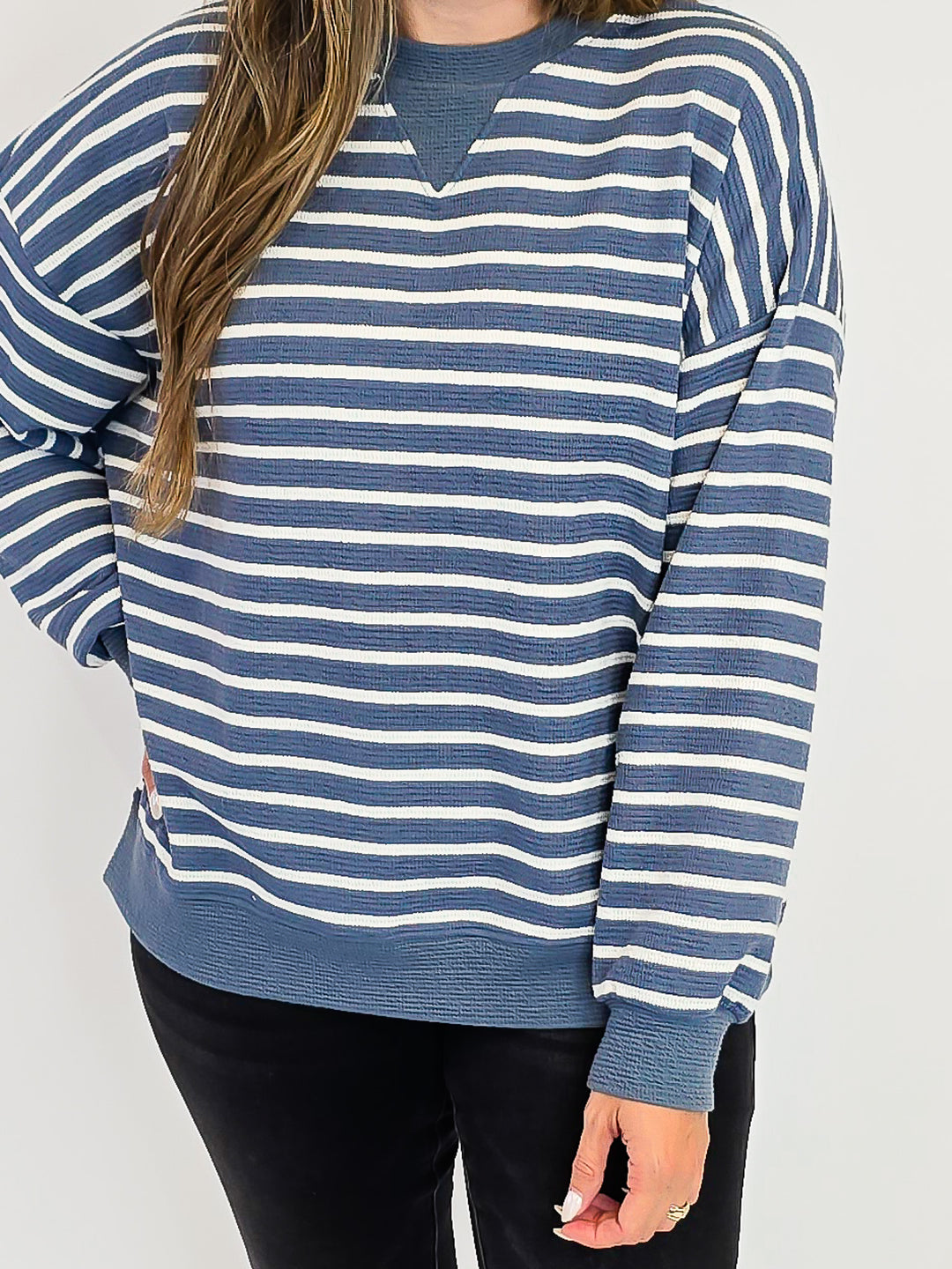 STRIPED CLOUDY KNIT L/S TOP - DENIM
