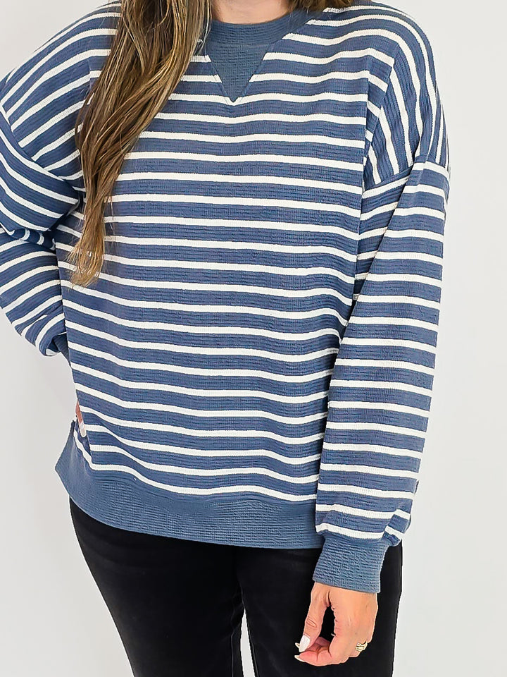 STRIPED CLOUDY KNIT L/S TOP - DENIM