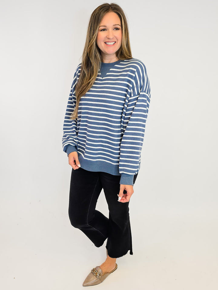 STRIPED CLOUDY KNIT L/S TOP - DENIM