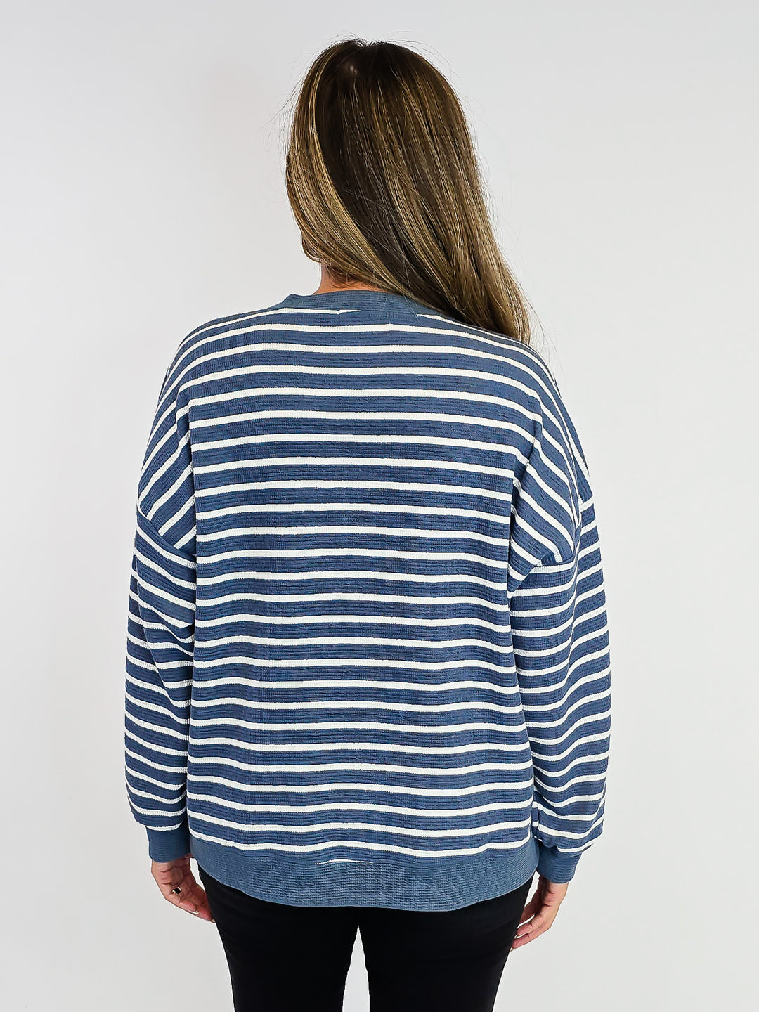 STRIPED CLOUDY KNIT L/S TOP - DENIM