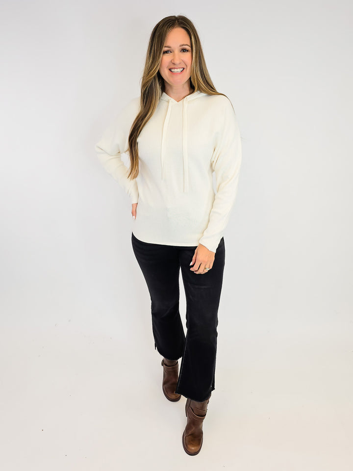 MINI WAFFLE TEXTURED PULLOVER HOODIE - IVORY