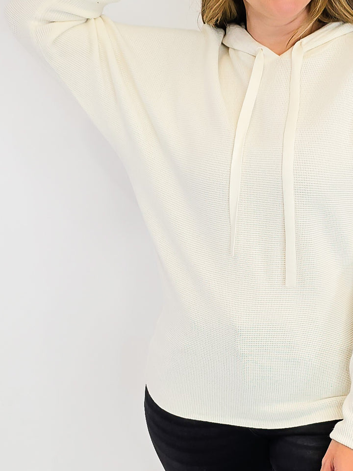 MINI WAFFLE TEXTURED PULLOVER HOODIE - IVORY