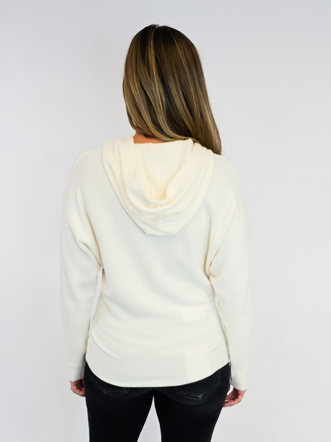 MINI WAFFLE TEXTURED PULLOVER HOODIE - IVORY