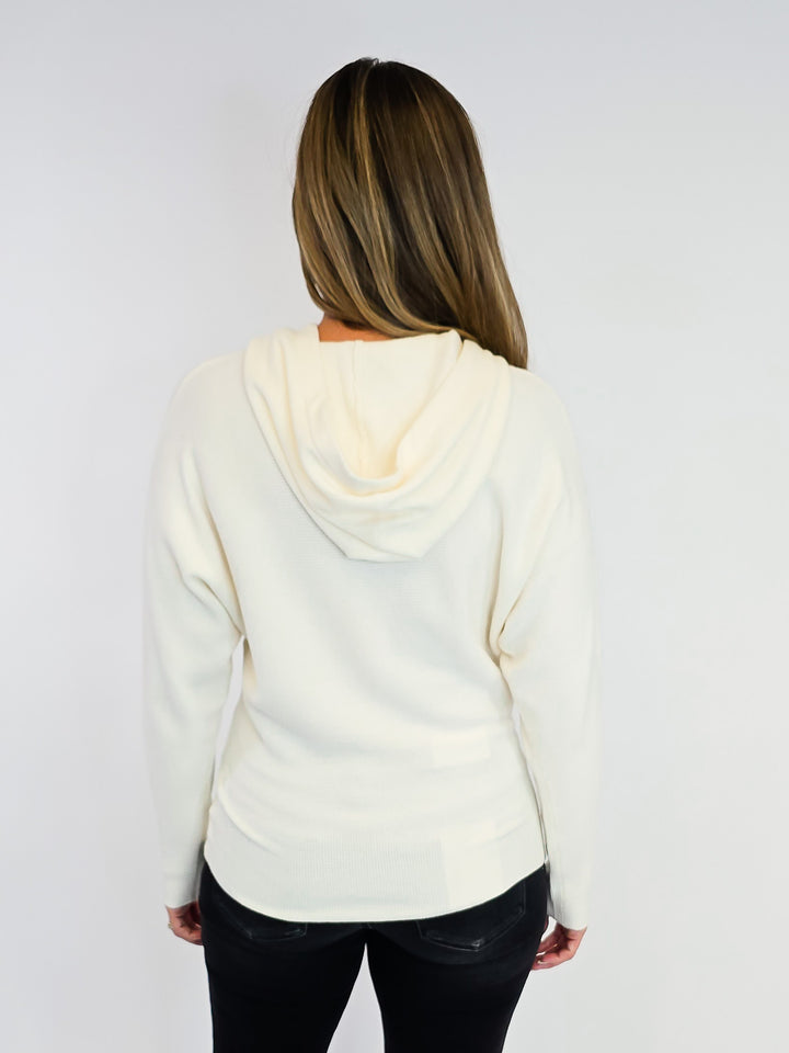 MINI WAFFLE TEXTURED PULLOVER HOODIE - IVORY